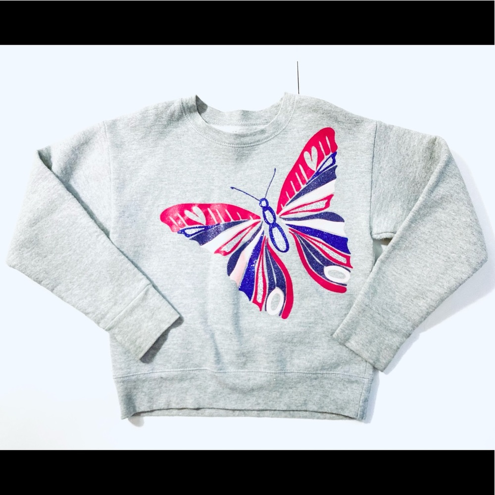 2 for $10 Hanes Gray M 7/8 Pink Purple Glitter Butterfly Sweatshirt pullover